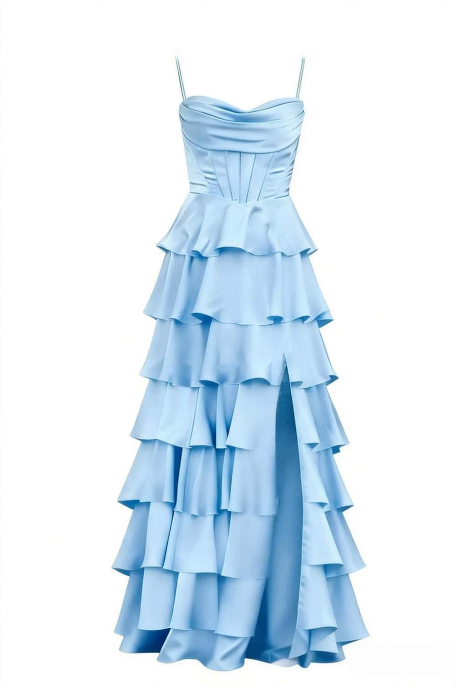 Cowl Neck Royal Blue Ruffle A-line Prom Dress