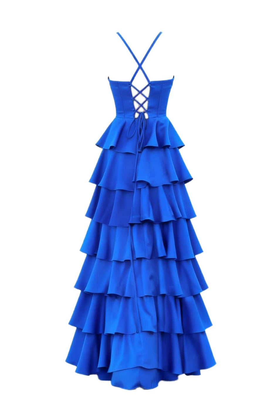 Cowl Neck Royal Blue Ruffle A-line Prom Dress
