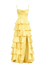 Cowl Neck Royal Blue Ruffle A-line Prom Dress