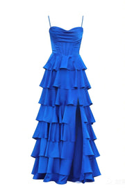 Cowl Neck Royal Blue Ruffle A-line Prom Dress