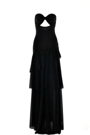 Keyhole Light Blue Chiffon Ruffle Maxi Dress