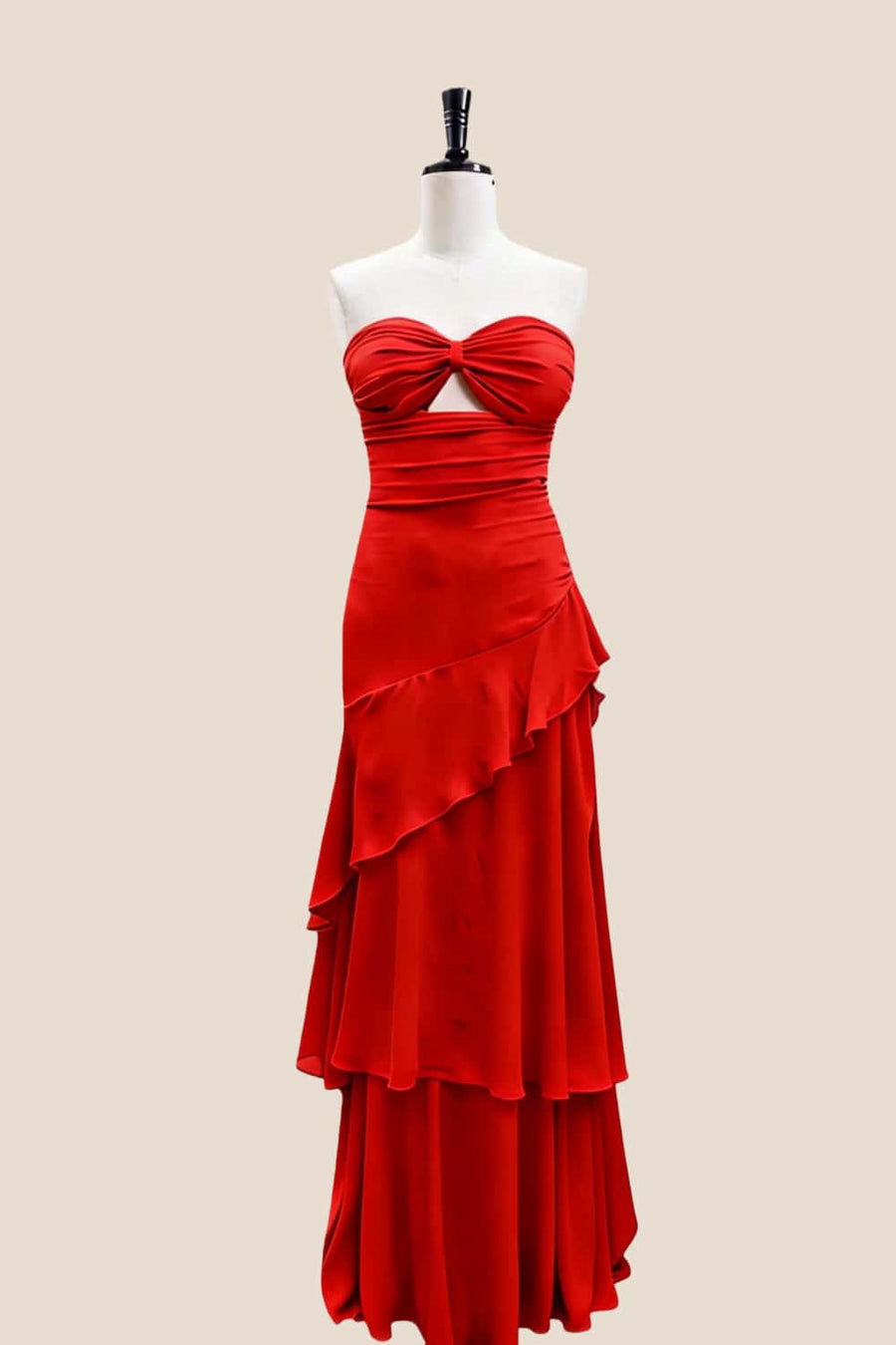 Keyhole Light Blue Chiffon Ruffle Maxi Dress