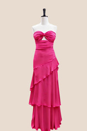 Keyhole Light Blue Chiffon Ruffle Maxi Dress