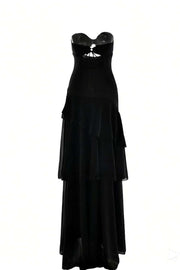 Keyhole Light Blue Chiffon Ruffle Maxi Dress