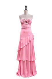 Keyhole Light Blue Chiffon Ruffle Maxi Dress