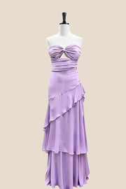 Keyhole Light Blue Chiffon Ruffle Maxi Dress