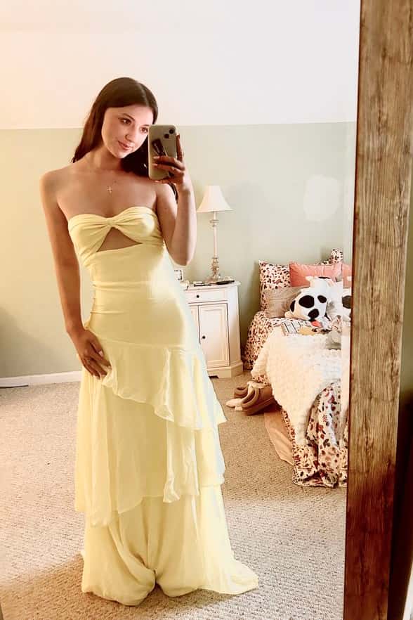 Keyhole Light Blue Chiffon Ruffle Maxi Dress