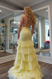 Lavender Appliques Ruffle Mermaid Long Prom Dress