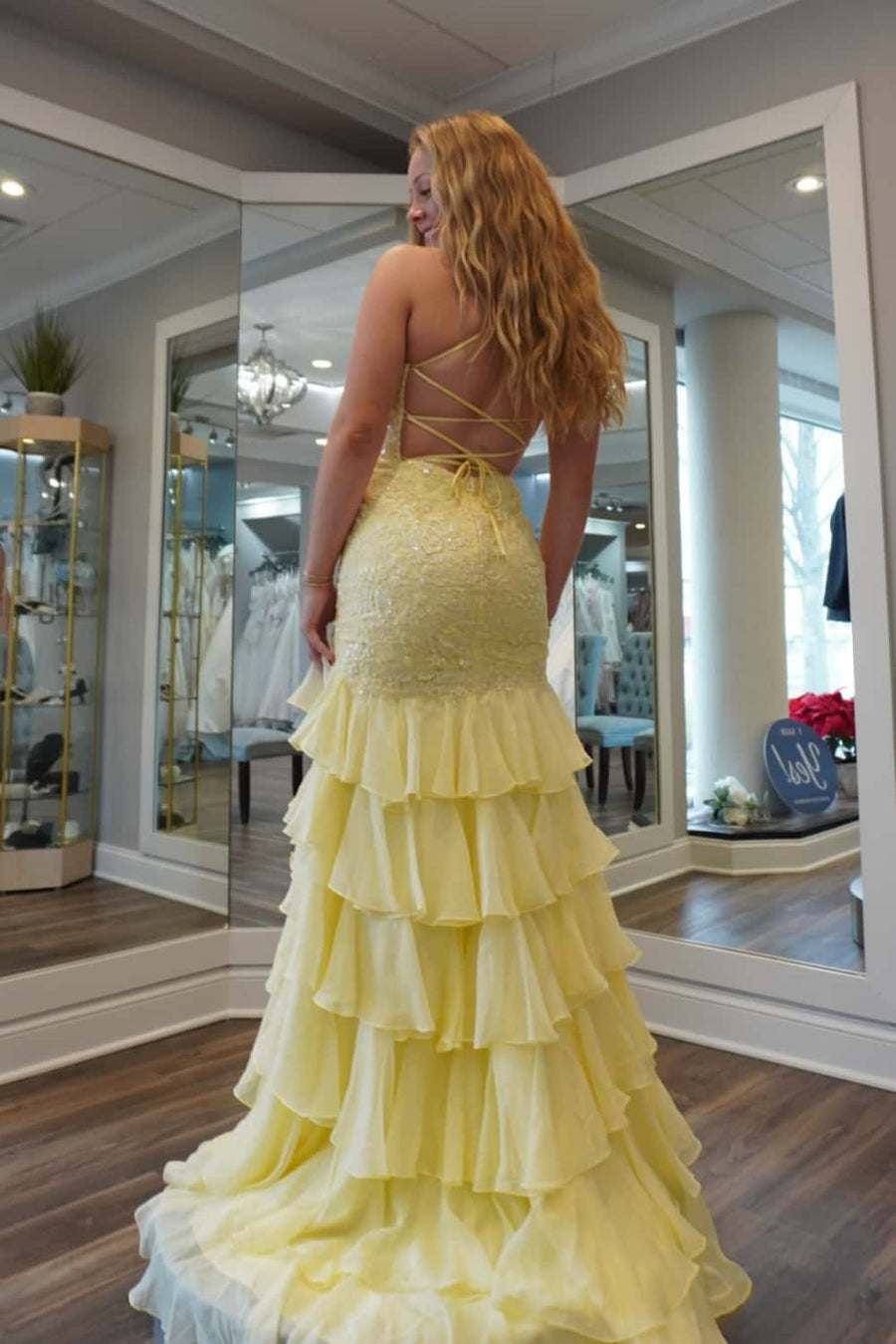 Lavender Appliques Ruffle Mermaid Long Prom Dress