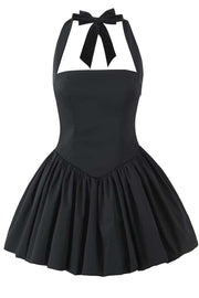 Halter Black A-line Short Bubble Dress