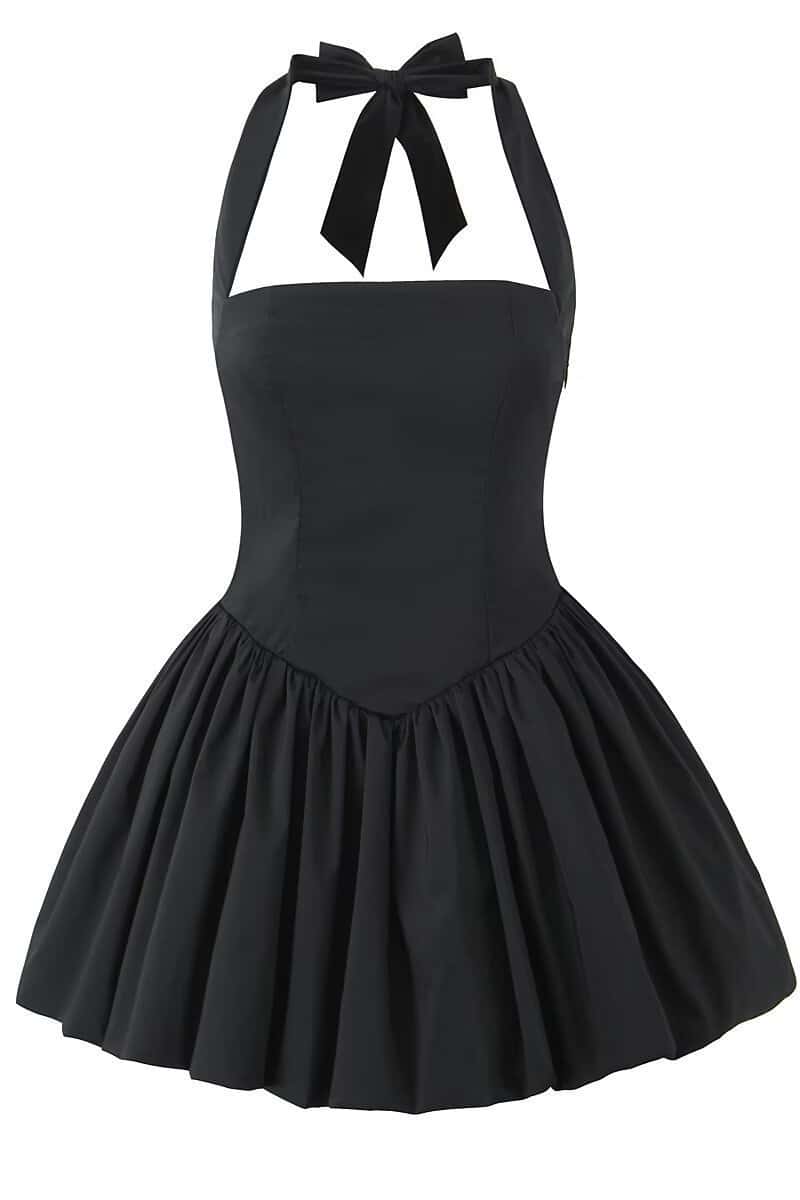 Halter Black A-line Short Bubble Dress