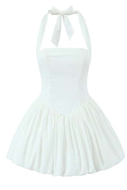 Halter Black A-line Short Bubble Dress