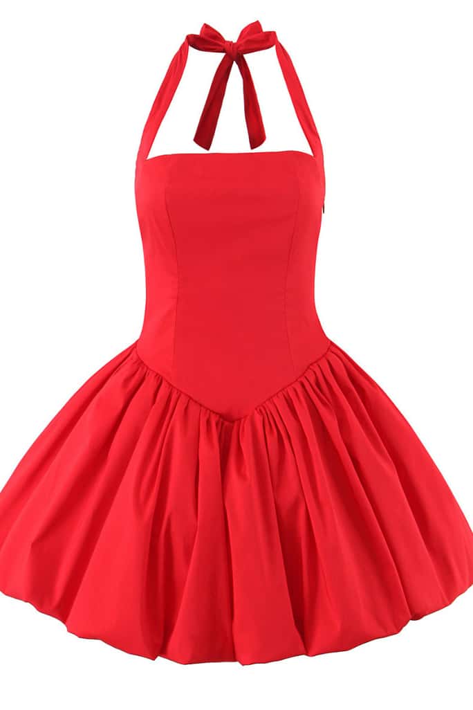 Halter Black A-line Short Bubble Dress