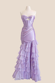 Knot Lavender Mermaid Ruffle Prom Dress