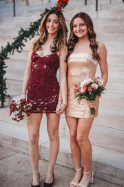 Golden Strapless Sequin Bodycon Mini Dress