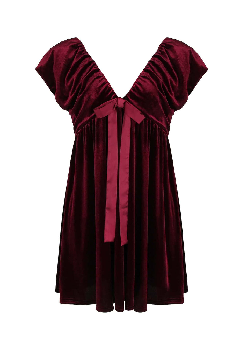 Burgundy Velvet Cap Sleeves Short Dress