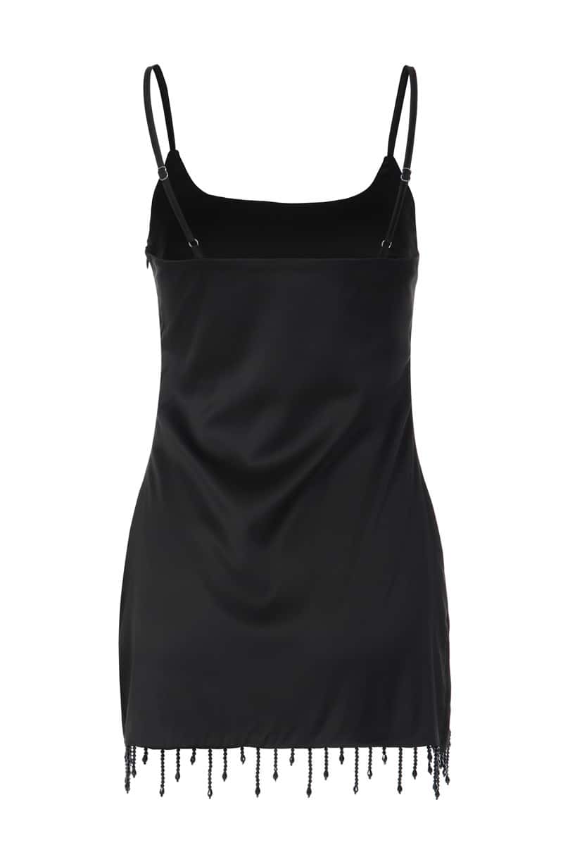 Black Straps Tight Short Dress with Tassel
