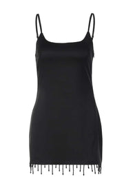 Black Straps Tight Short Dress with Tassel