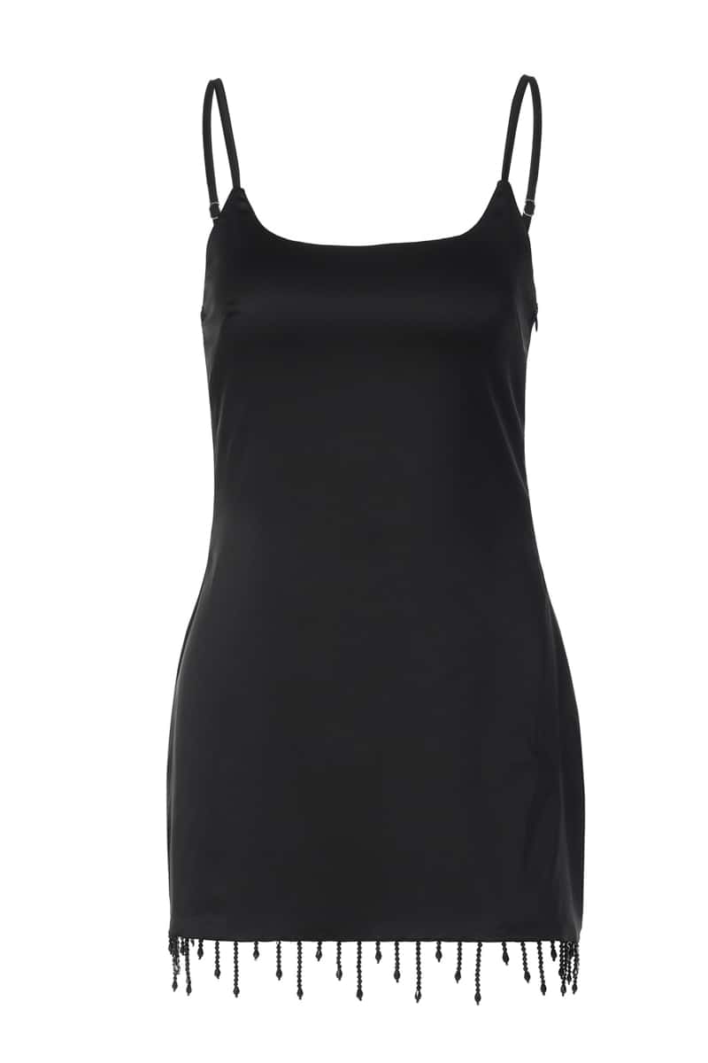 Black Straps Tight Short Dress with Tassel