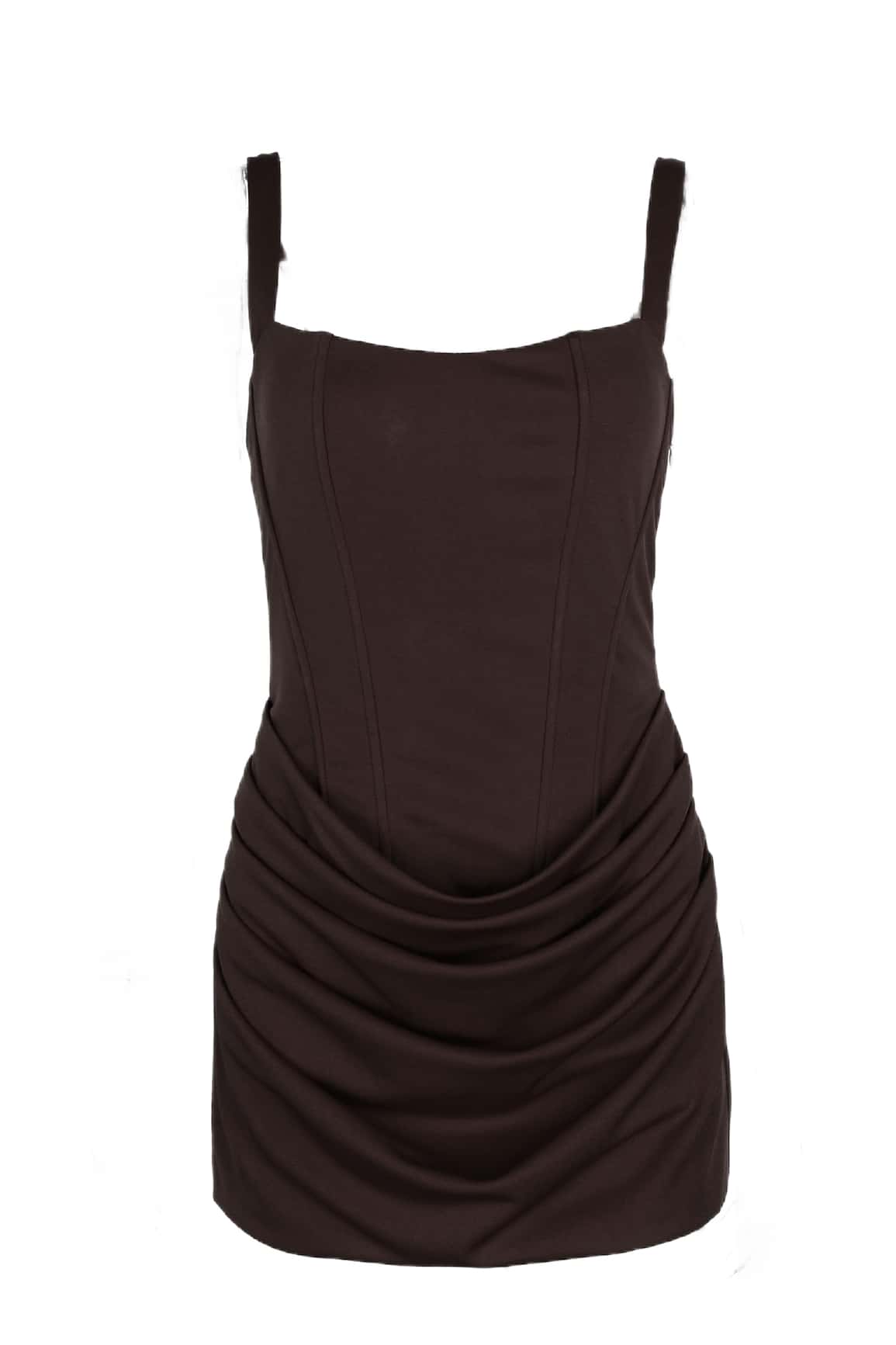 Red Square Neck Ruched Tight Short Dress