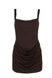 Brown Square Neck Ruched Tight Short Dress