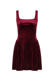 Burgundy Velvet Square Neck A-line Short Dress