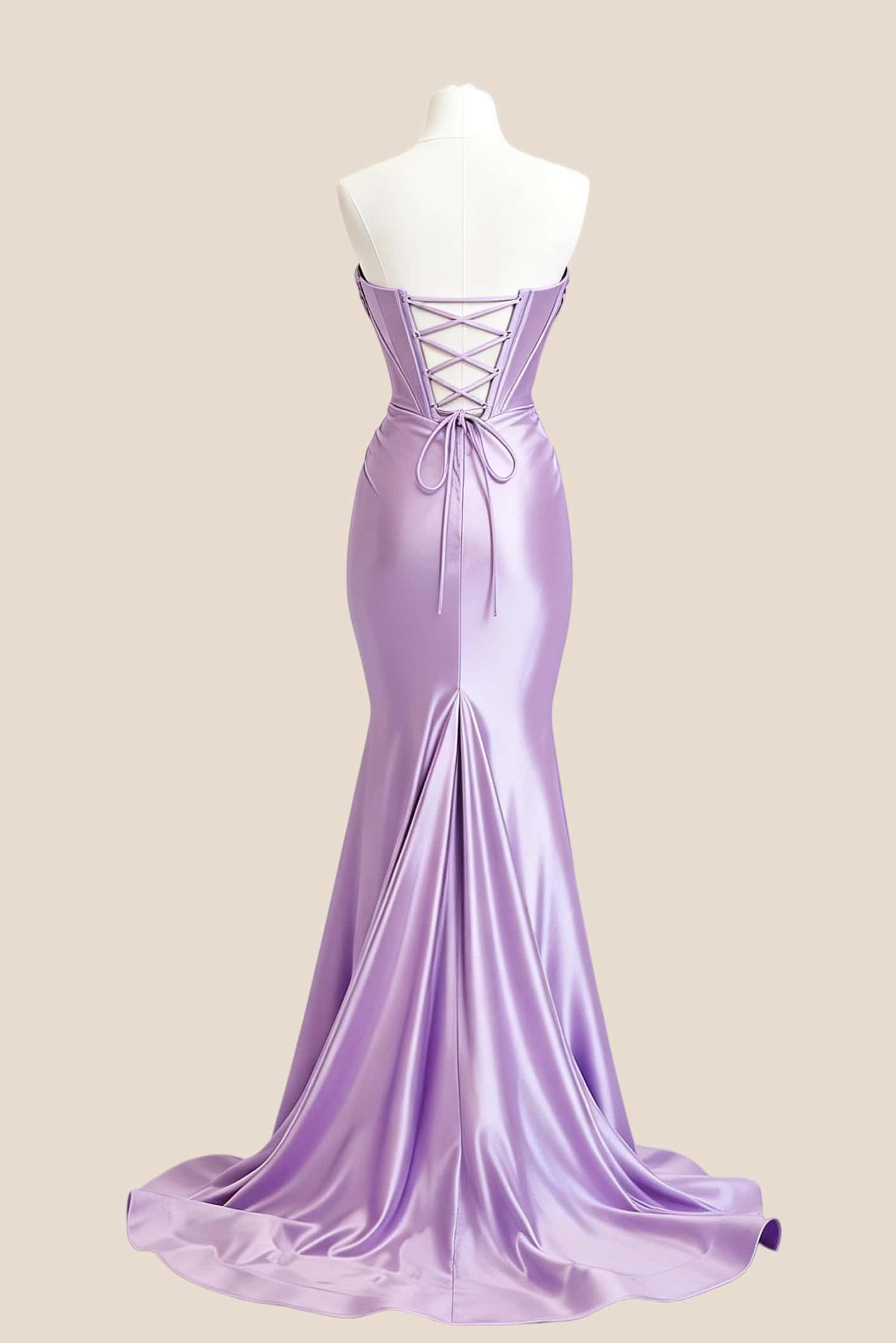 Cowl Neck Lavender Satin Fitted Prom Dress