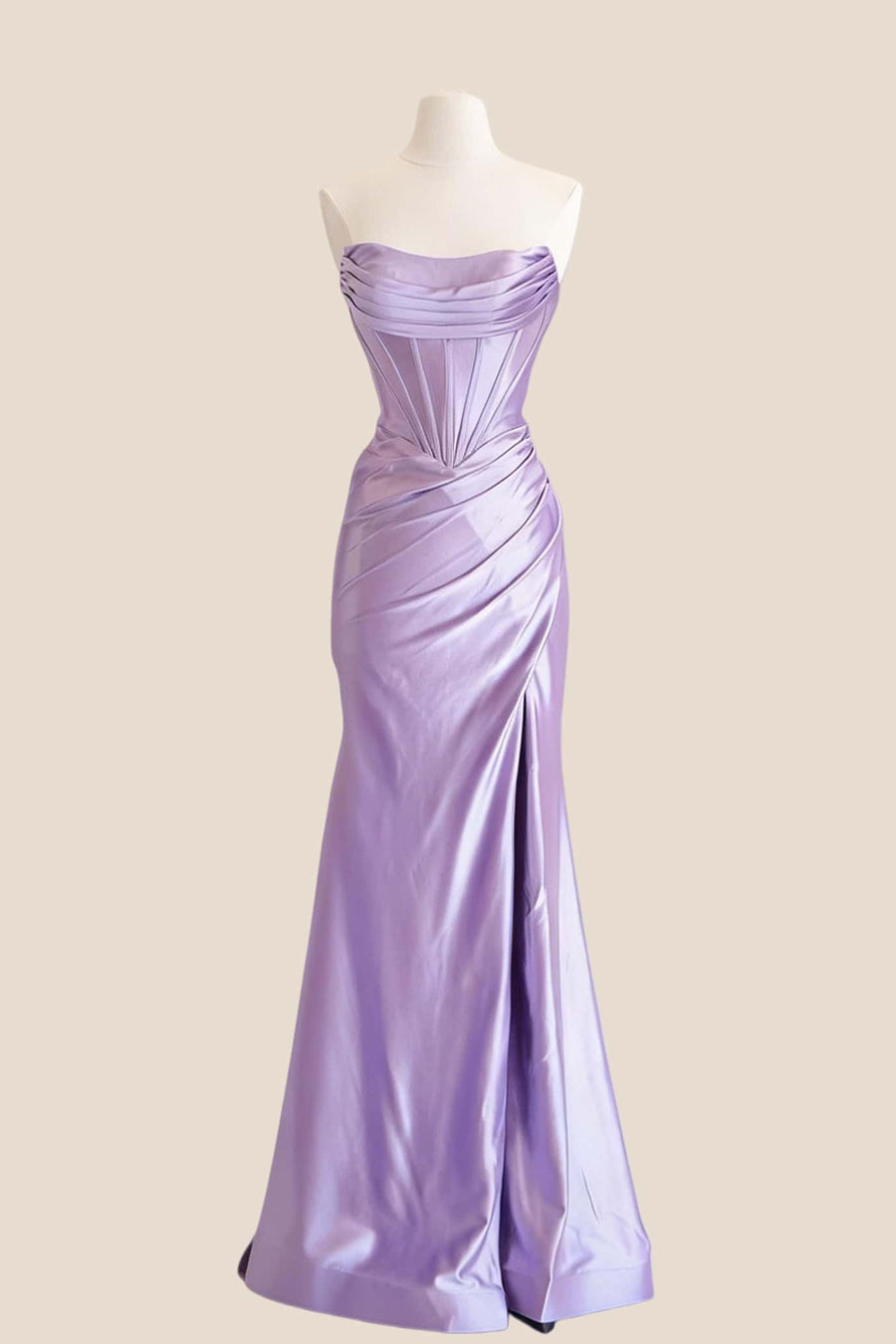 Cowl Neck Lavender Satin Fitted Prom Dress