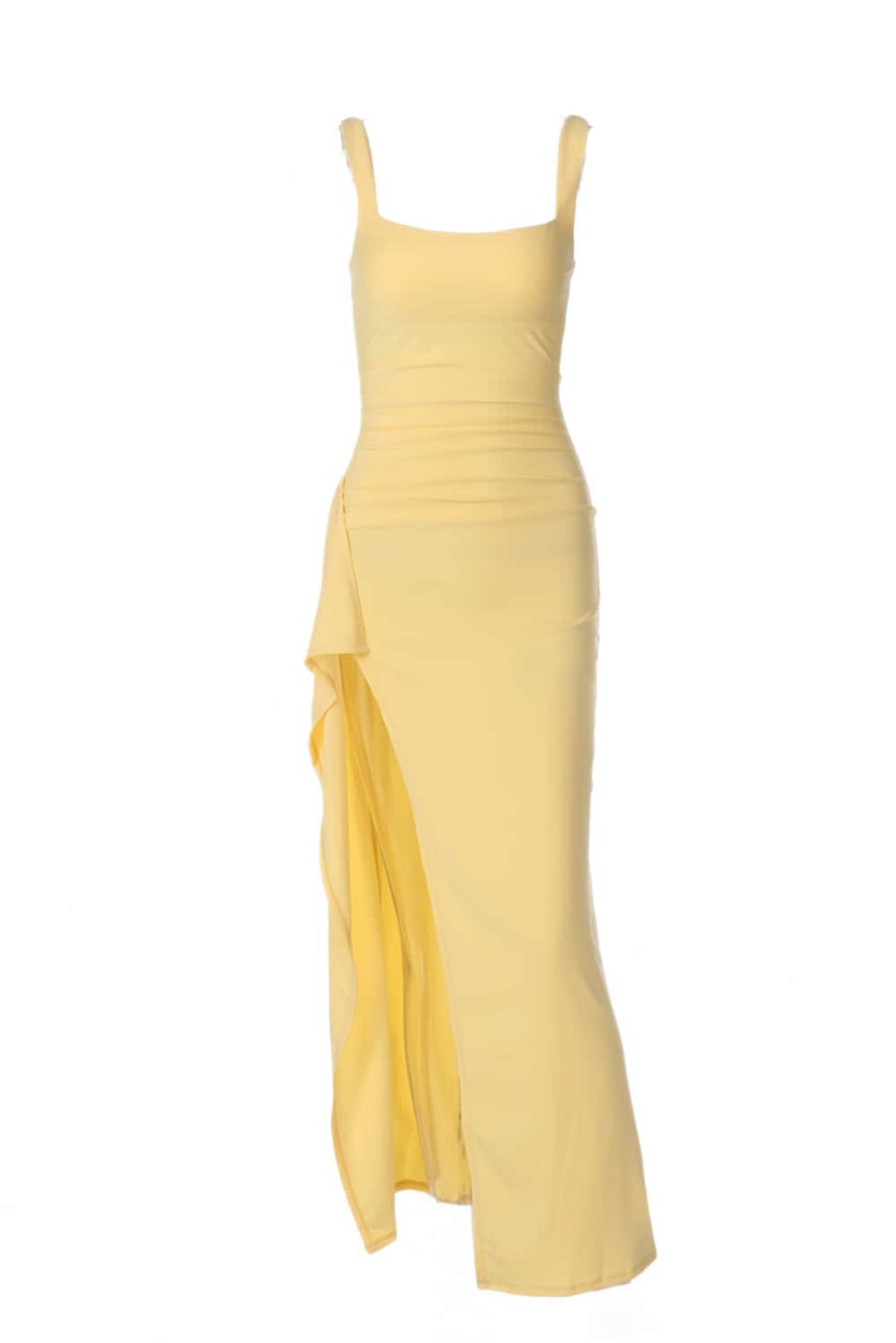 Burgundy Spandex Square Neck Frill Long Dress