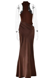 Black Halter Cut-out Ruched Fitted Long Dress