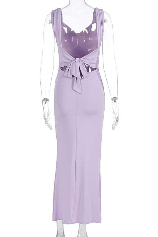 Pink Cowl Neck Fitted Slit Long Dress