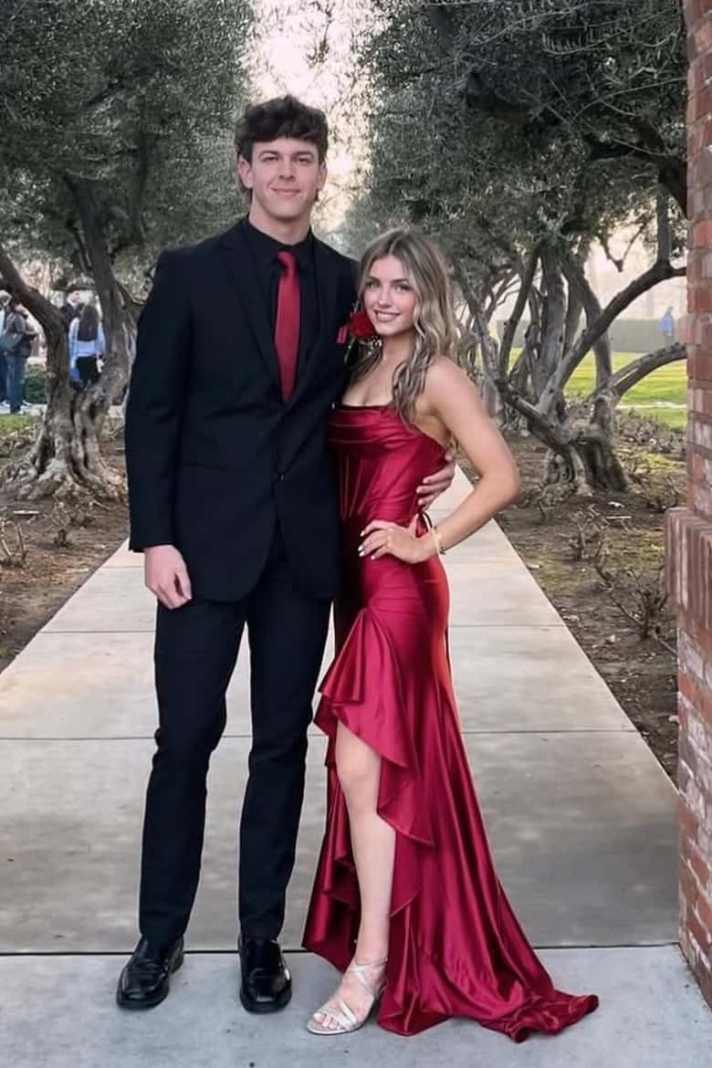 Yellow Satin Cowl Neck Frill Slit Long Dress