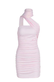 Light Pink One Shoulder Tight Short Dress