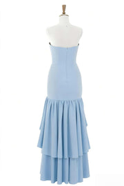 Light Blue Ruffle Fitted Long Dress