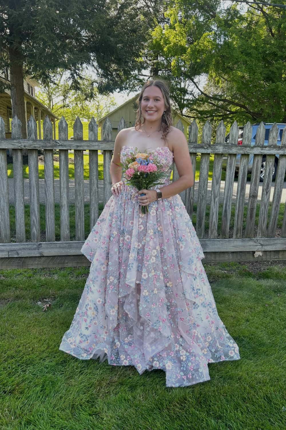 Corset 3D Floral A-line Ball Gown