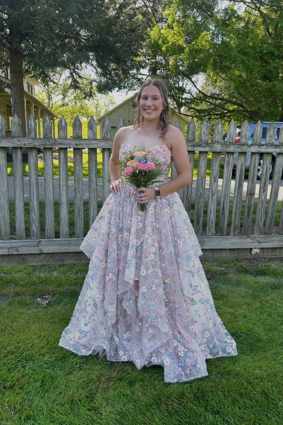 Corset 3D Floral A-line Ball Gown