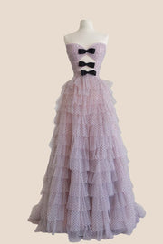 Keyholes Polka Dots A-line Ruffle Gown