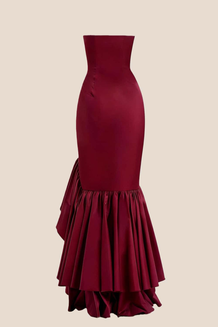 Strapless Navy Blue Mermaid Ruffle Long Dress