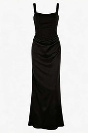 Brown Square Fitted Draped Long Dress