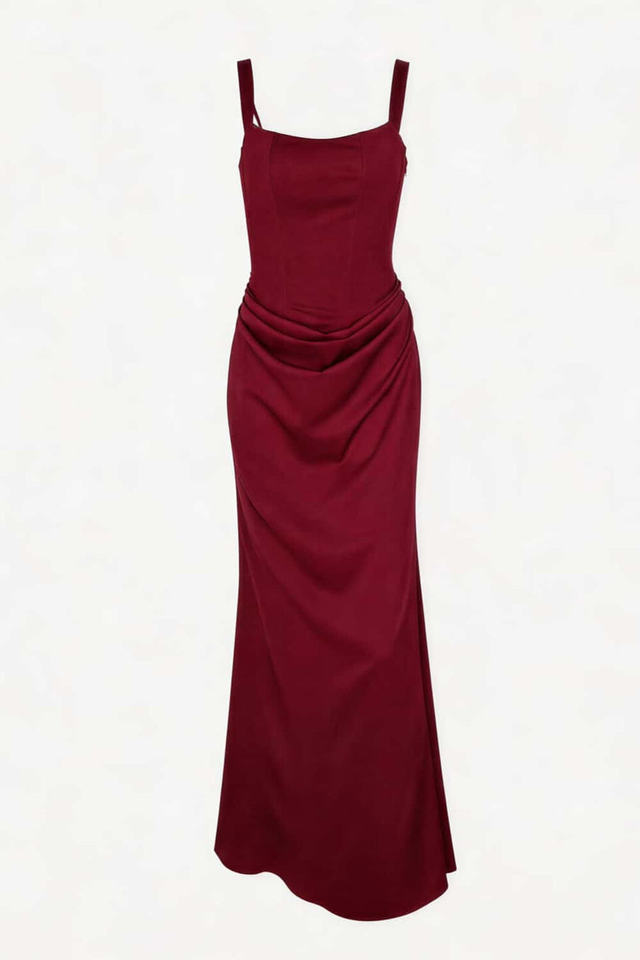 Brown Square Fitted Draped Long Dress