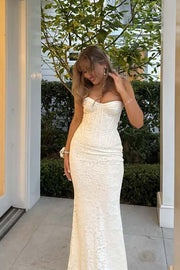 White Lace Sweetheart Corset Mermaid Dress