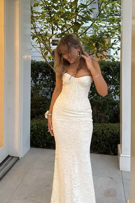 White Lace Sweetheart Corset Mermaid Dress