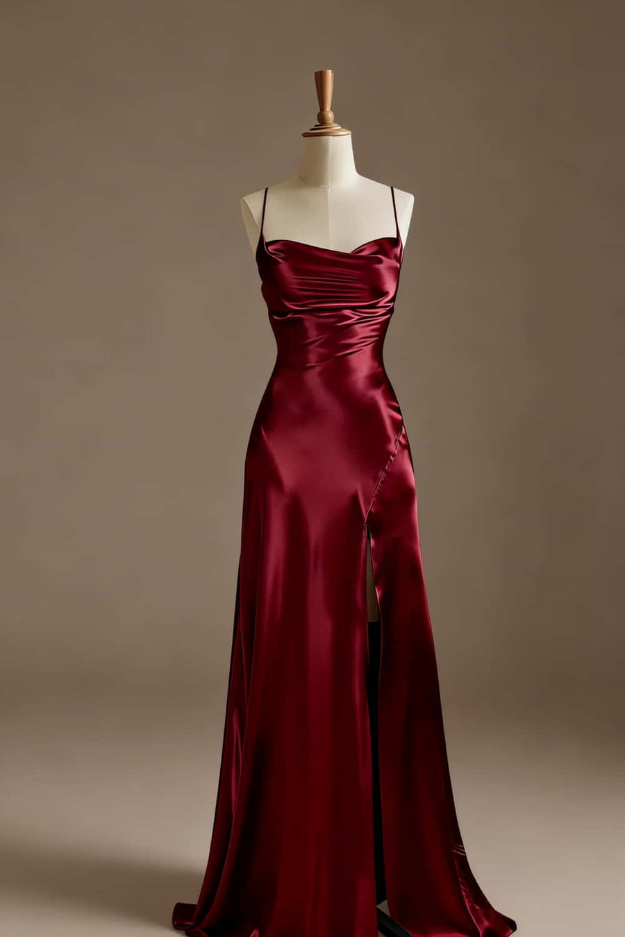 Simple Blue Satin Slit Long Formal Dress