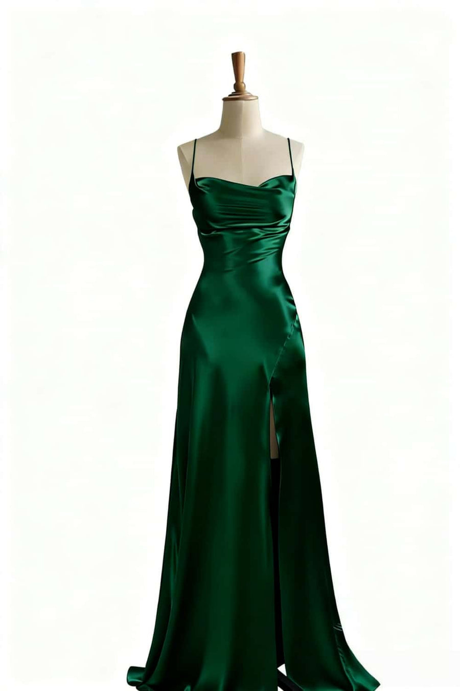 Simple Blue Satin Slit Long Formal Dress