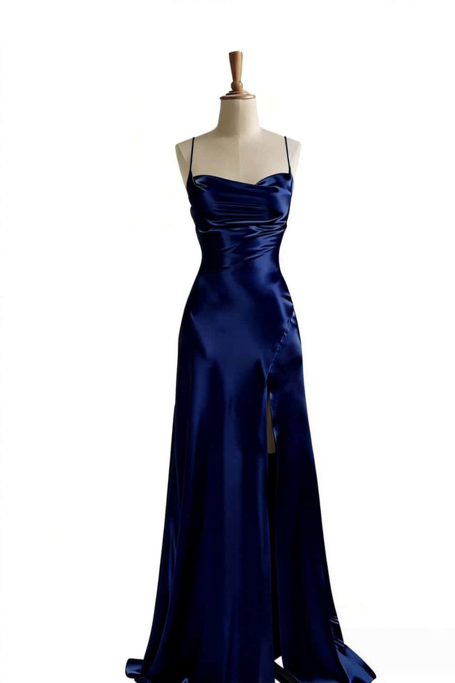 Simple Blue Satin Slit Long Formal Dress