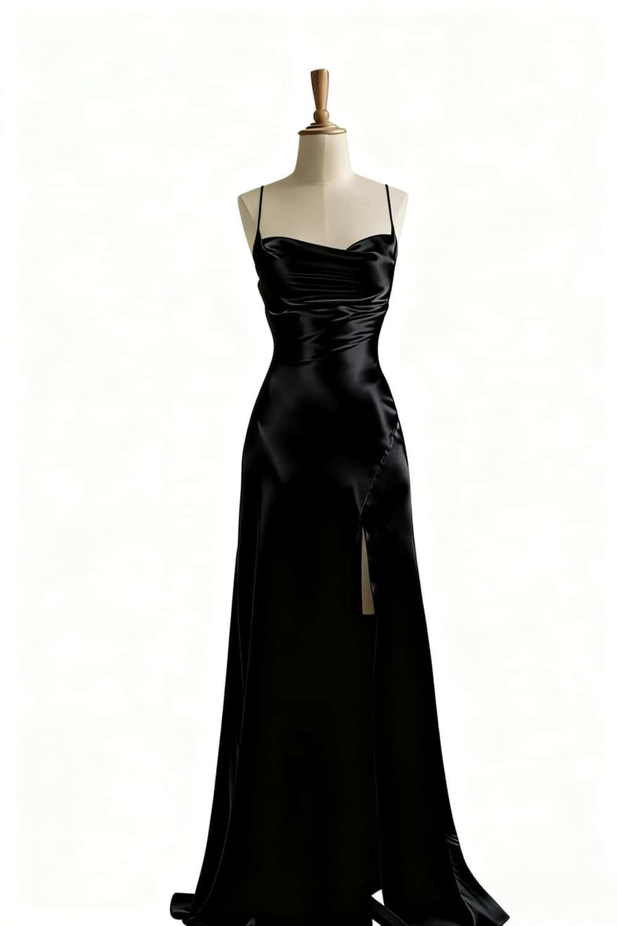 Simple Blue Satin Slit Long Formal Dress