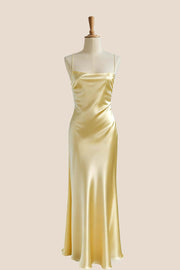 Yellow Soft Satin Straps Slip Dress