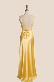 Straps V Neck Yellow Slit Long Maxi Dress