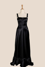 Yellow Soft Sati Square Neck A-line Maxi Dress