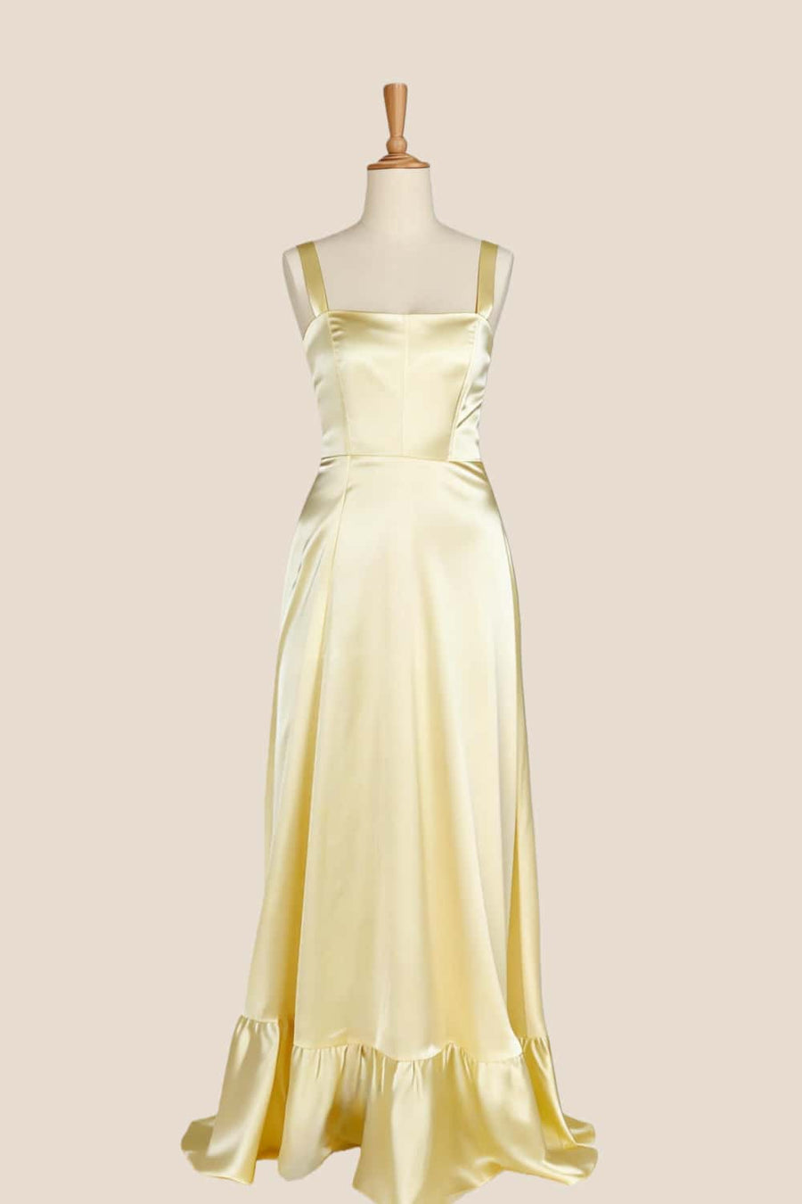 Yellow Soft Sati Square Neck A-line Maxi Dress
